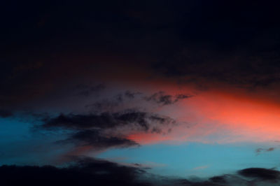 Low angle view of cloudy sky during sunset