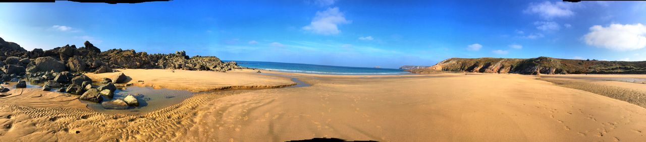 sand, sky, tranquility, nature, beach, tranquil scene, scenics, beauty in nature, panoramic, sea, outdoors, day, no people, water, horizon over water, sand dune