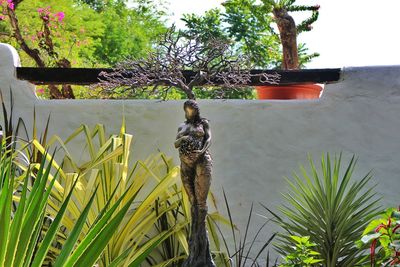 Statue against trees and plants