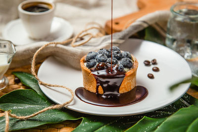 Close-up of cake in plate on table