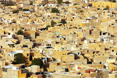 High angle view of houses in city