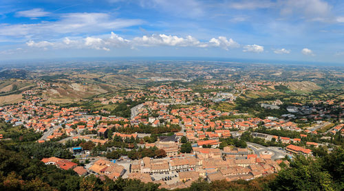 High angle view of townscape against sky