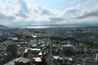 High angle view of townscape against sky