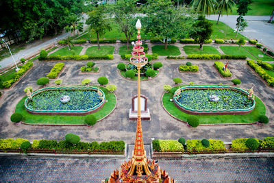 Phuket, thailand. temple wat chalong, view observation deck on large property with lawns and pool