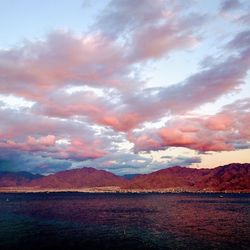 Scenic view of lake against sky during sunset