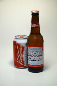 Close-up of glass bottle against white background