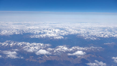 Aerial view of cloudscape over mountain