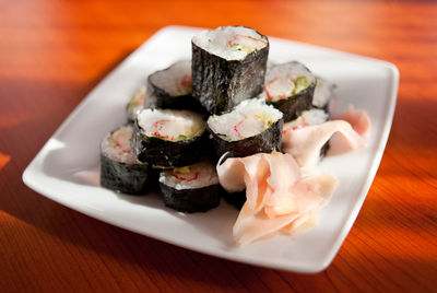 Close-up of sushi on plate