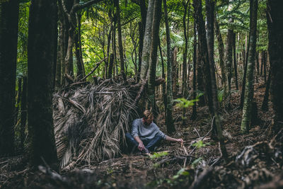 Man amidst trees in forest