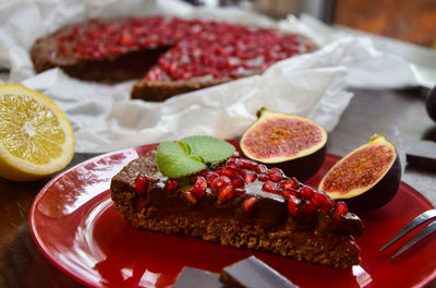 Close-up of breakfast served on table