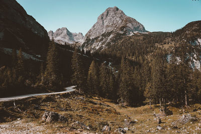 Scenic view of mountains against clear sky