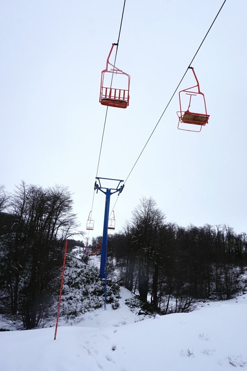 LOW ANGLE VIEW OF OVERHEAD CABLE CAR AGAINST SKY