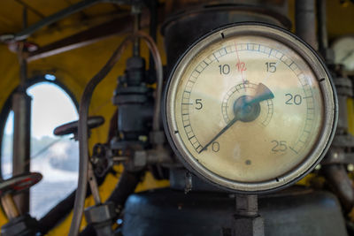 Close-up of machine part in train