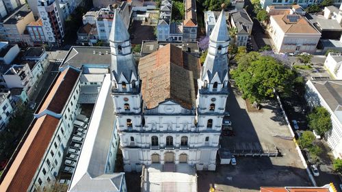 High angle view of buildings in city