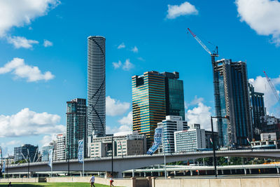 Low angle view of buildings against sky in city