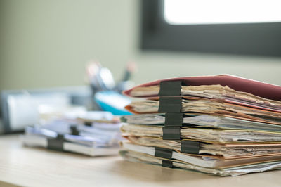 Close-up of books on table