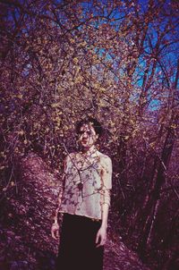 Low angle view of illuminated lights at night