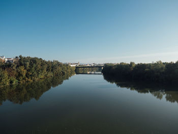 Scenic view of lake against clear sky