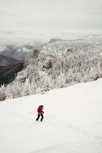 Man skiing on snow covered landscape