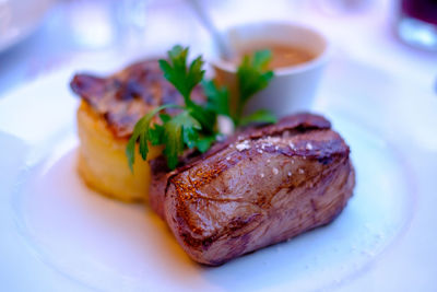 Close-up of meat on plate