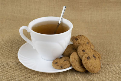 High angle view of coffee on table