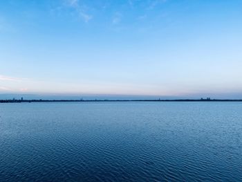Scenic view of sea against blue sky
