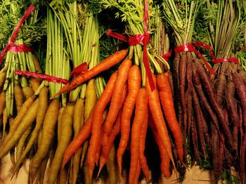 Close-up of red chili peppers for sale in market