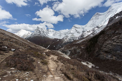 Scenic view through the trail in yading nature reserve,sichuan china