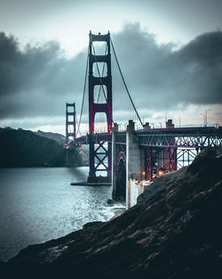 View of suspension bridge over river