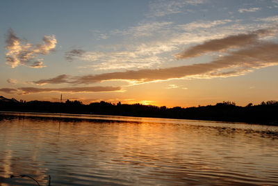 Scenic view of lake against sky during sunset