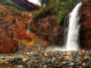 Close-up of waterfall against trees