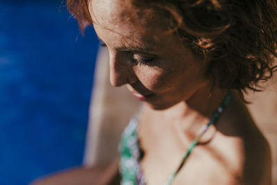 High angle view of woman by pool