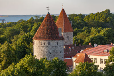 Panoramic view of trees and building against sky