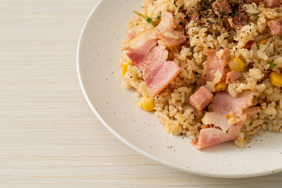 High angle view of food in plate on table