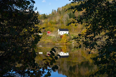 Scenic view of lake against sky during autumn