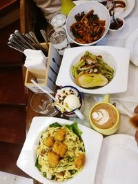 High angle view of food in plate on table