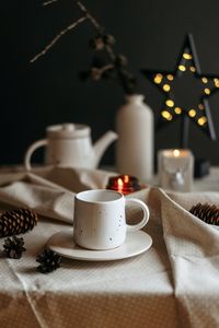 Close-up of tea cup on table