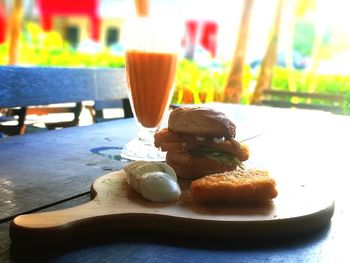 Close-up of breakfast served on table