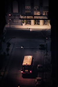 High angle view of cars on road at night