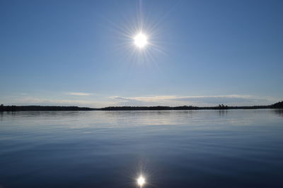 Scenic view of lake against blue sky