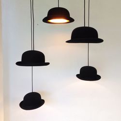 Illuminated electric lamp hanging on ceiling