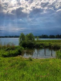 Scenic view of lake against sky