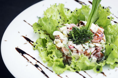 High angle view of food in plate