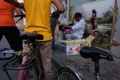 Man riding bicycle