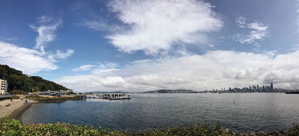 Scenic view of sea against cloudy sky