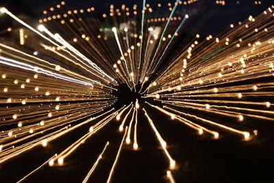 High angle view of light trails at night