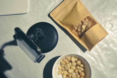 High angle view of food on table