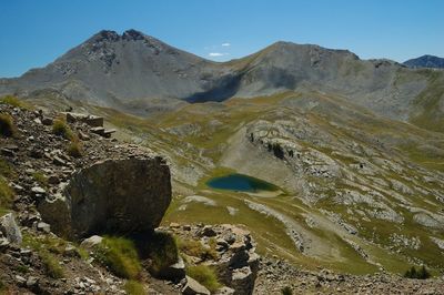 Scenic view of mountains against clear sky