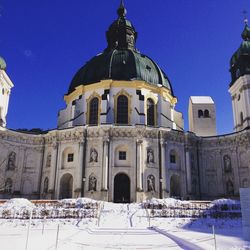 Historic building against clear sky during winter