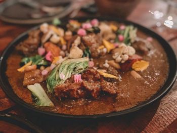 Close-up of food in plate on table